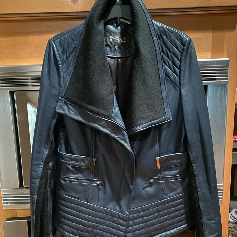 Badgley Mischley Genuine Buttery Soft Leather  Navy Lambskin Moto Jacket